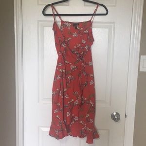 Red floral true wrap dress